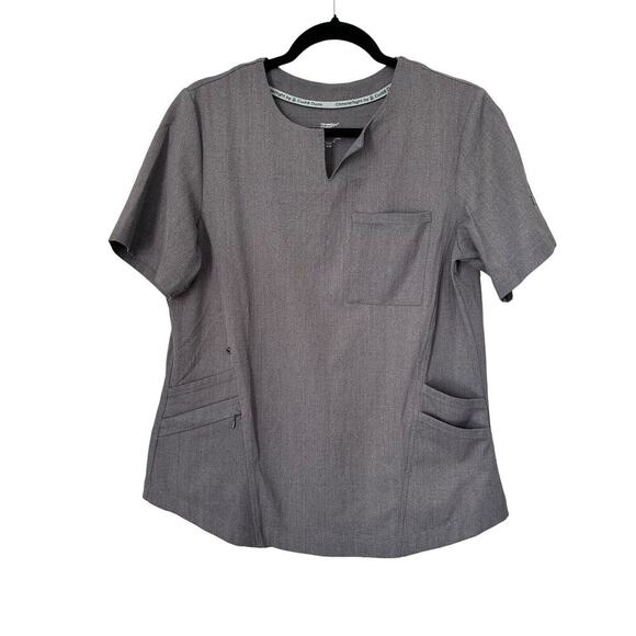 ClimateRight by Cuddl Duds Scrub Top Women's Size M Grey Pockets Stretch Woven - Picture 1 of 12